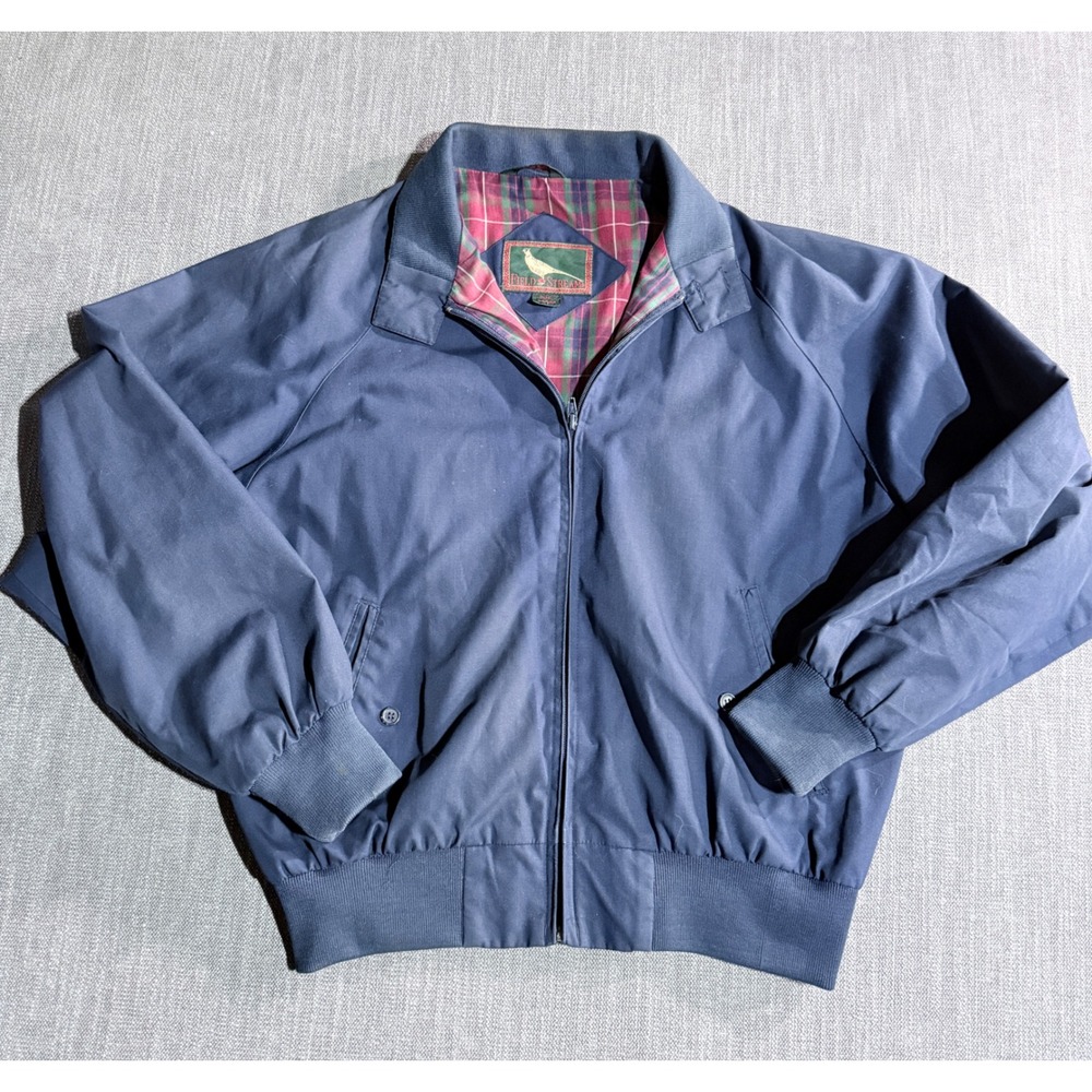Field Stream Mens Harrington Jacket Navy Blue Plaid Lined Windbreaker Large X234